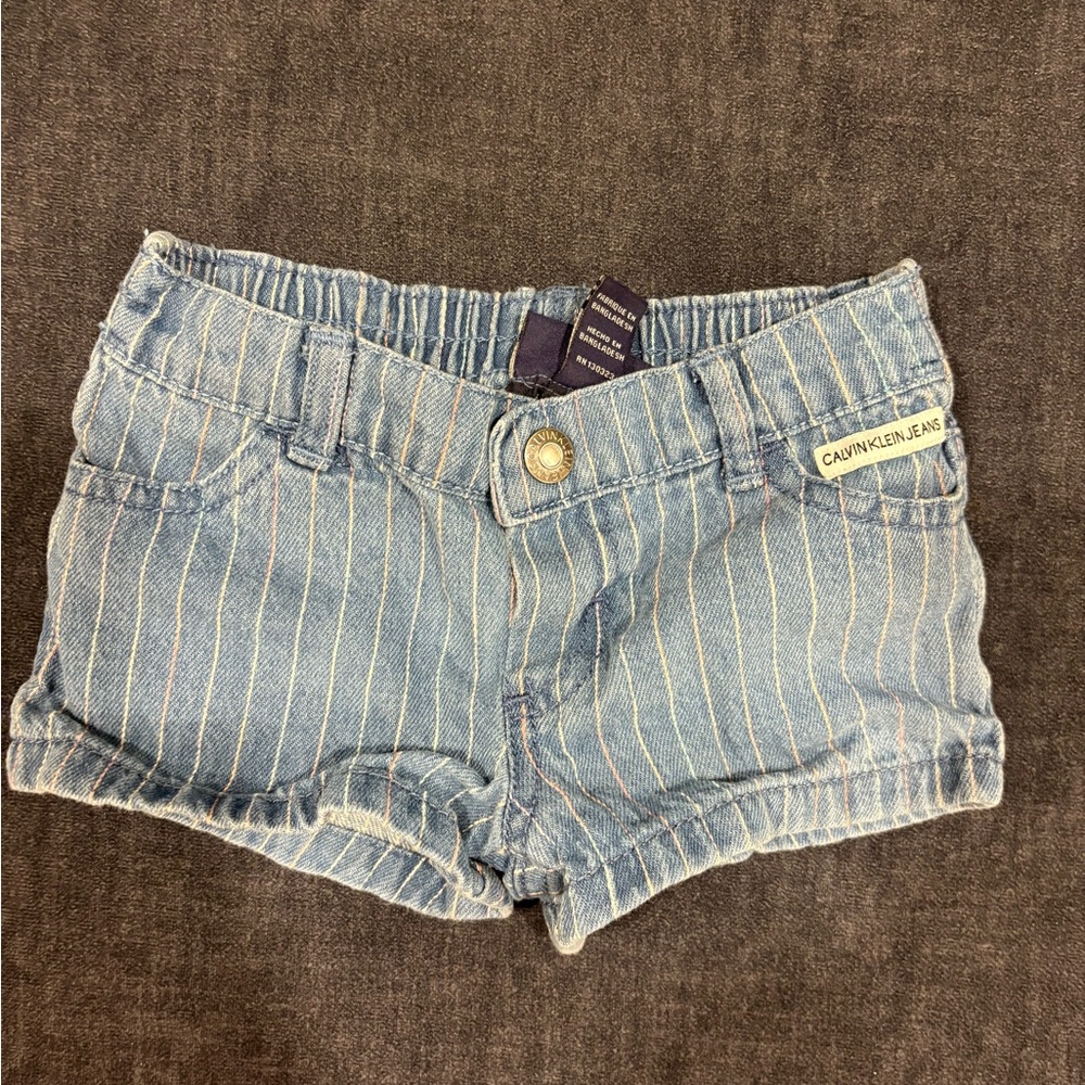 Calvin Klein Light Blue Denim Shorts with Pink Stripes
